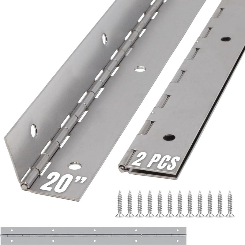 ALBO 20 Inch Silver Heavy Duty Piano Hinge Continuous Stainless Steel 304 (2-Pack), Surface Mount Cabinet Hinges Silver 20"x2" for Counter Flap, Workshop Storage, Toy Chest & File Cabinet - Image 1